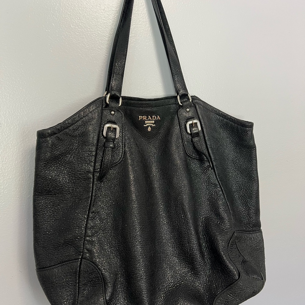 Prada Leather Black Shimmer Tote Bag